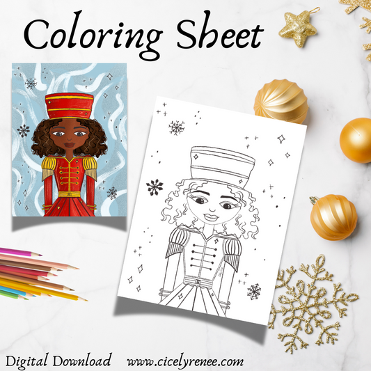 Natural Hair Girl Nutcracker Coloring Sheet Digital Download