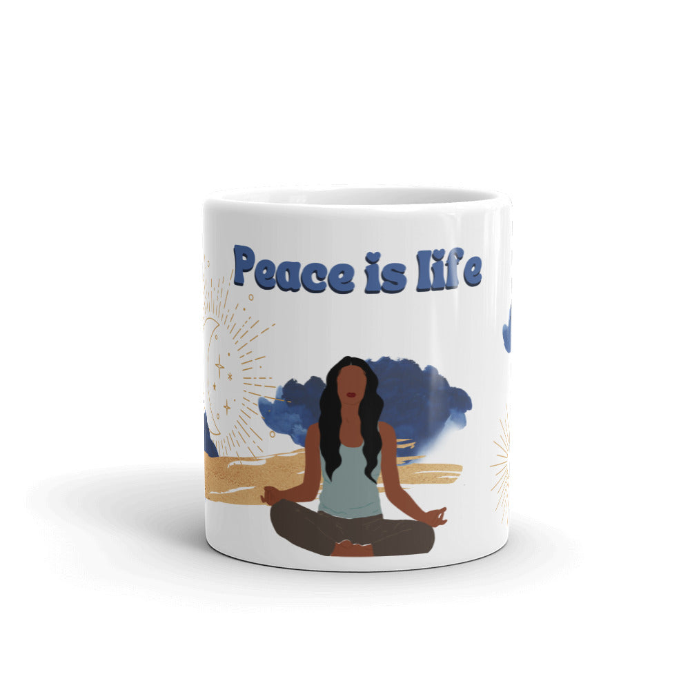 Peace is Life Girlfriends White glossy mug