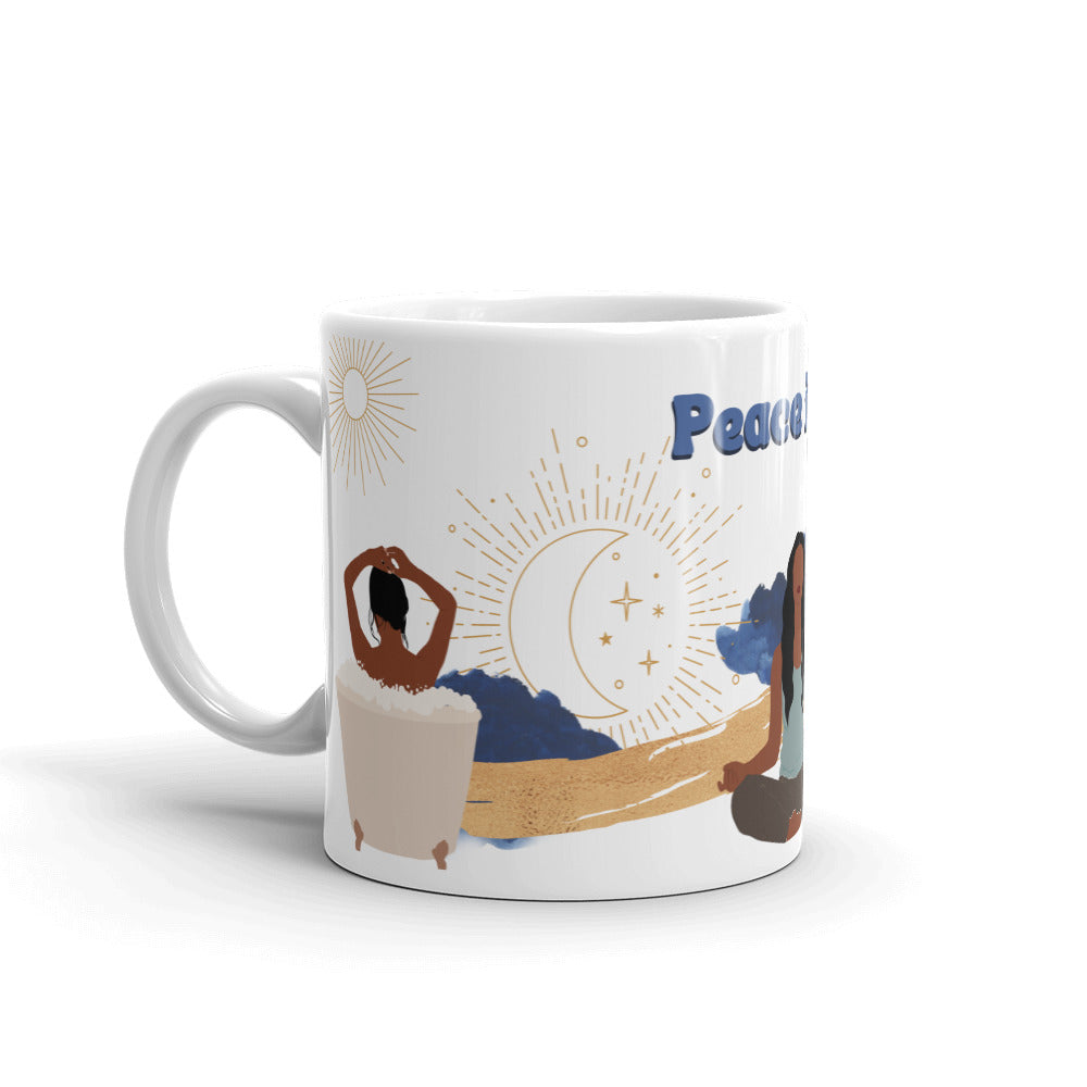 Peace is Life Girlfriends White glossy mug