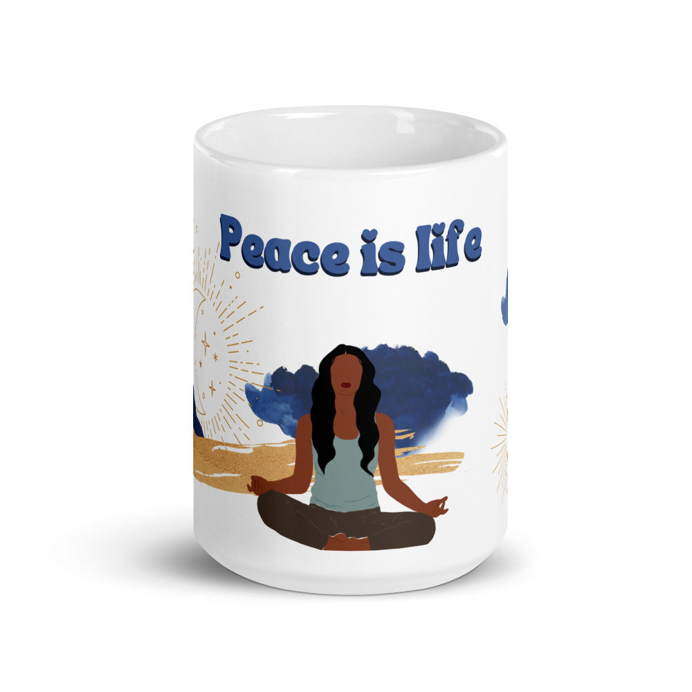 Peace is Life Girlfriends White glossy mug