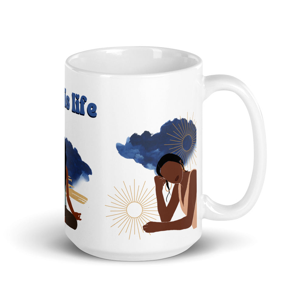 Peace is Life Girlfriends White glossy mug